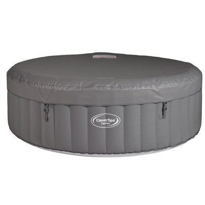 CleverSpa Cannes 2.08m 6 Person Round Inflatable Outdoor Home Hot Tub Spa, Gray