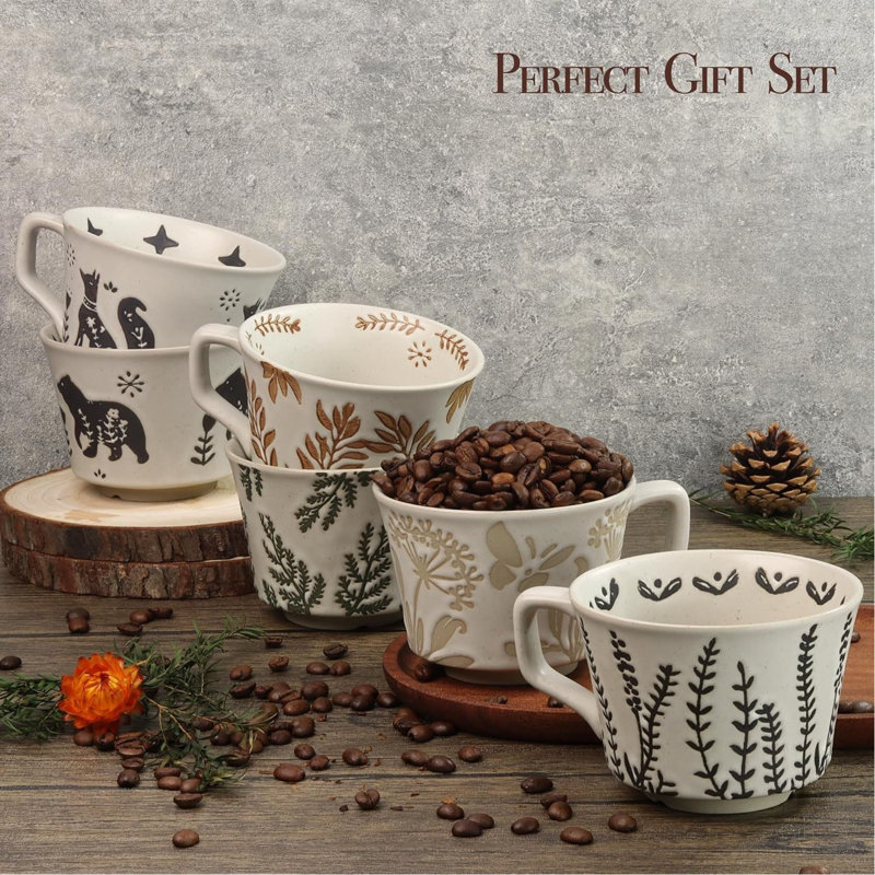 【Chaleur essentielle d'automne / hiver】 Ensemble de 2 tasses à café en céramique de conception artisanale, tasses en grès de 12 oz avec grandes poignées élégantes - parfaites pour le café au lait, le cappuccino, le moka et l'espresso. Œuvre d'art exquise, confort douillet.