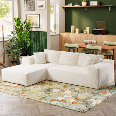 Canapé modulaire en forme de L 108 po avec 3 sièges en forme de L, siège à compression profonde pour le salon, beige
