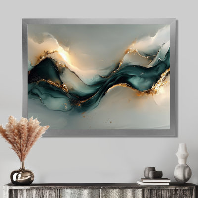 Marbre émeraude fractal, vagues océaniques II - art abstrait sur toile marbrée