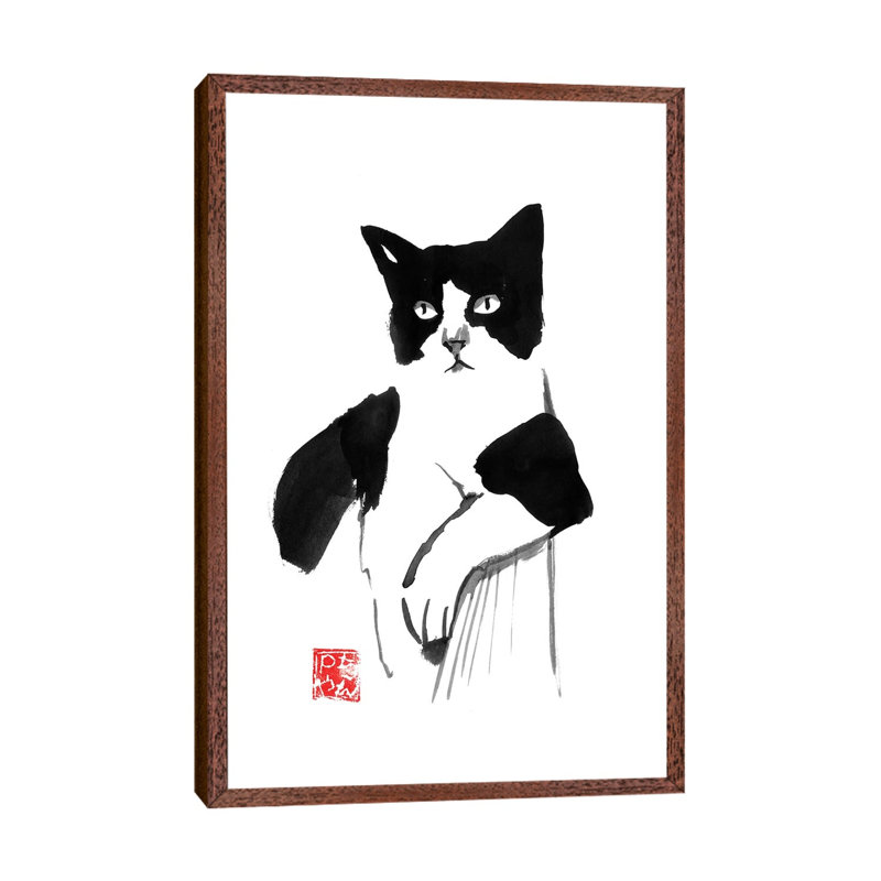 Cool Cat 1 Piece Painting on Canvas, 66.04 cm H x 45.72 cm W, Classic Brown Wood Framed