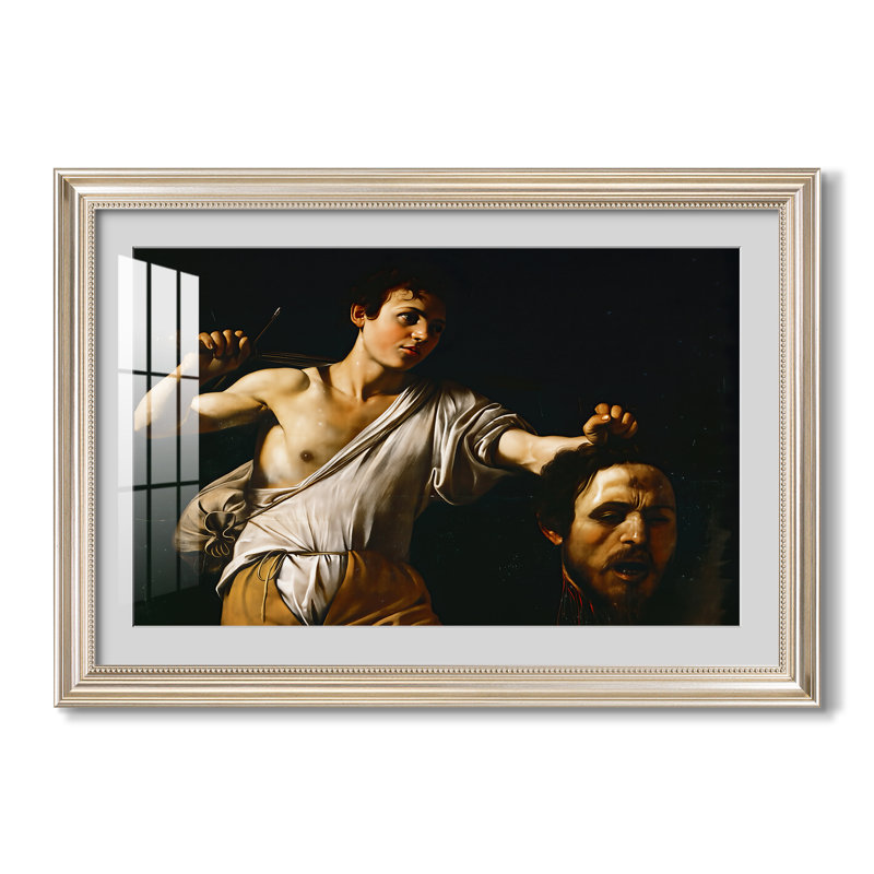 David tenant la tête de Goliath (version viennoise), vers 1607 - Caravage - Estampe encadrée sur mesure, Étain satiné