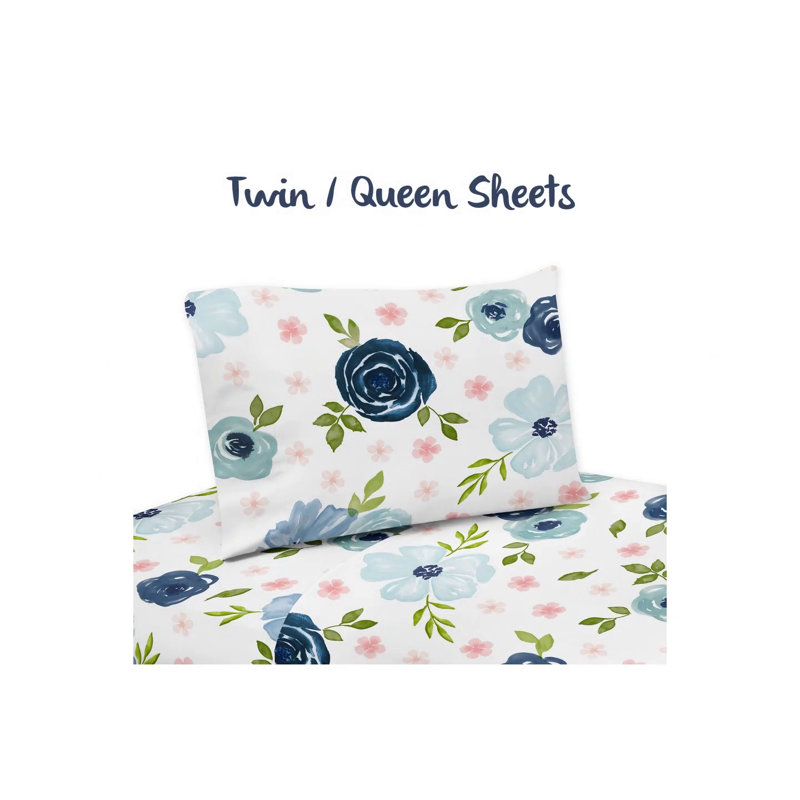 Twin Blue and Pink Microfiber Floral Comforter Set