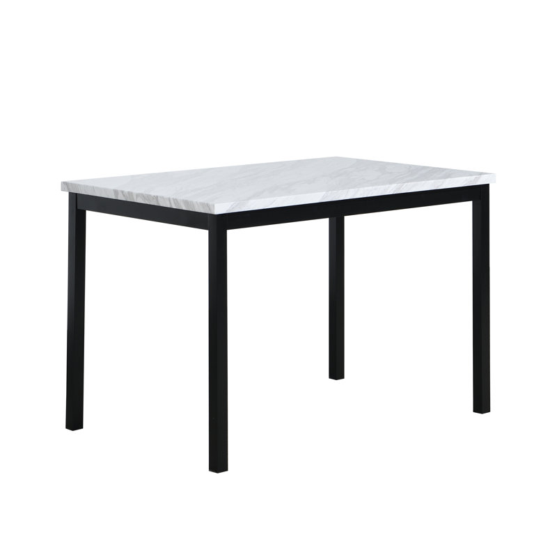 5-Piece Metal Dinette Set With Laminated Faux Marble Top, 4 Chairs, Red/Black, 30"H x 45"L x 28.5"W, White/Black