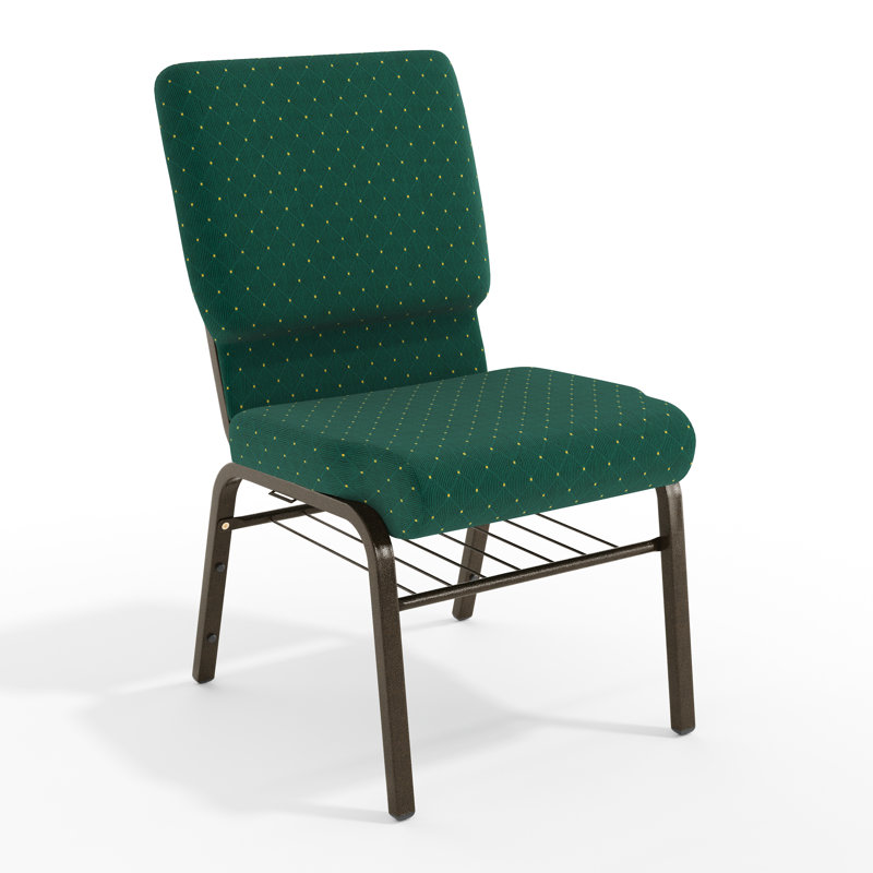 Chaise d'église en tissu 18,5 po Bernardston, Métal avec veines dorées, Motif à pois vert