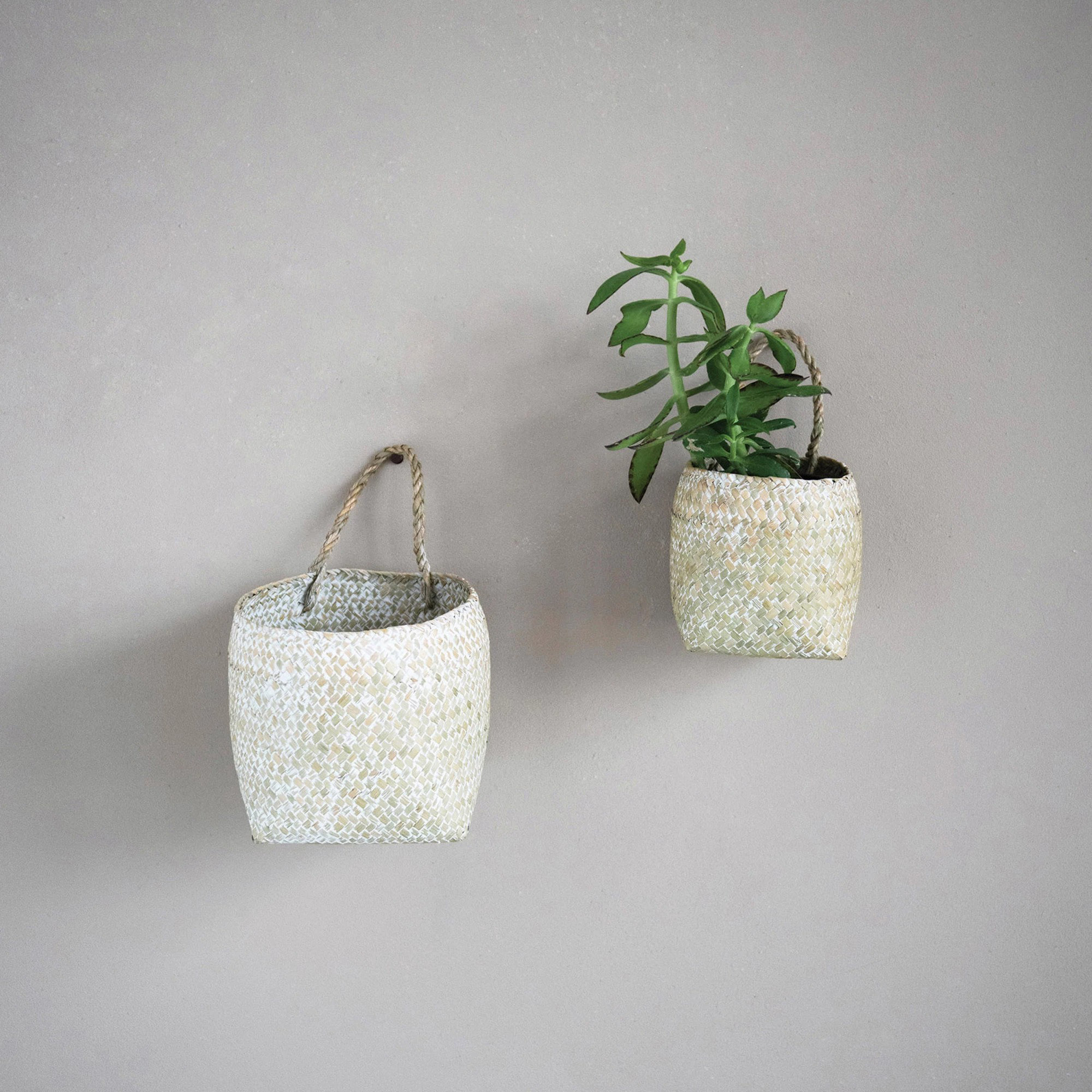 Hand-Woven Seagrass Wall Baskets with Handles