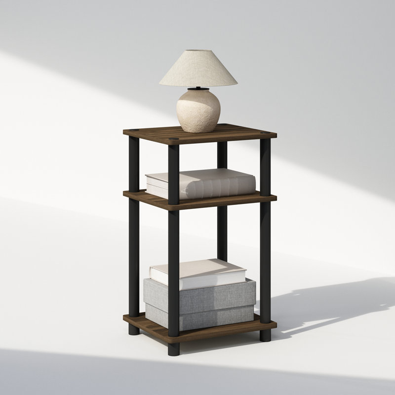 Akintayo 34cm W Plastic Bedside Table, Walnut/Black