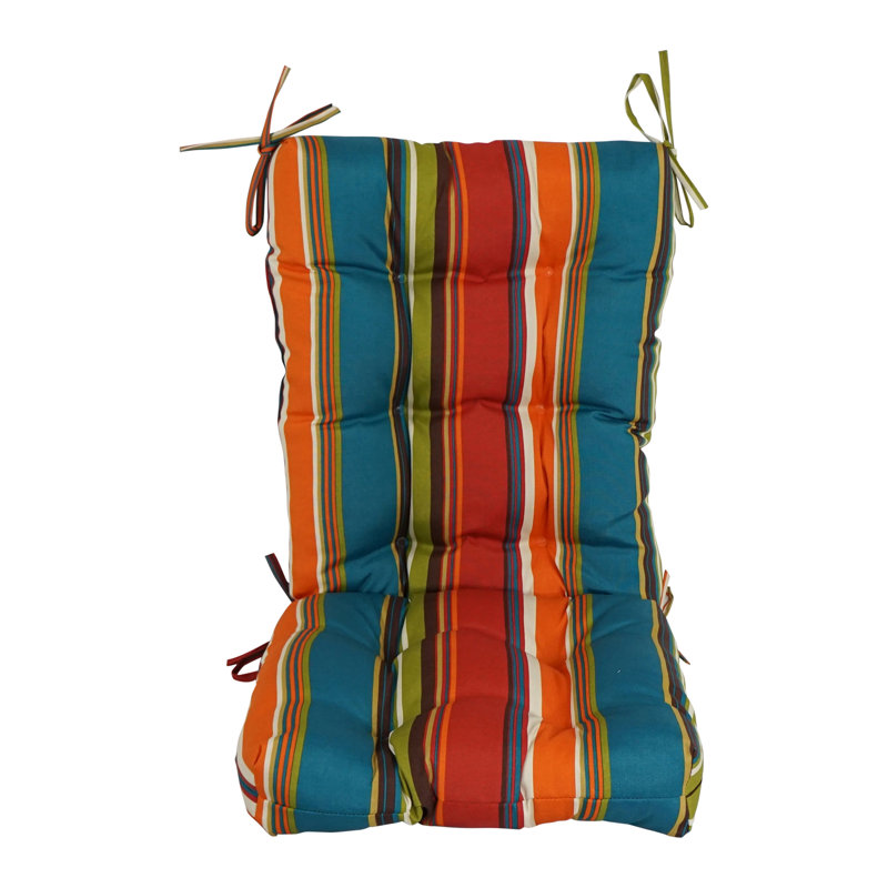 Outdoor Tufted Seat/Back Chair Cushion, 18" W x 18" D, Westport Teal Striped