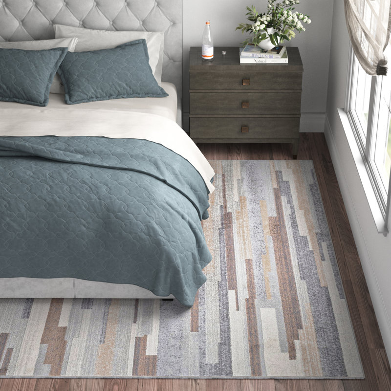 Herrod Abstract Gray/Tan/White Area Rug, Rectangle 7'10" x 10'