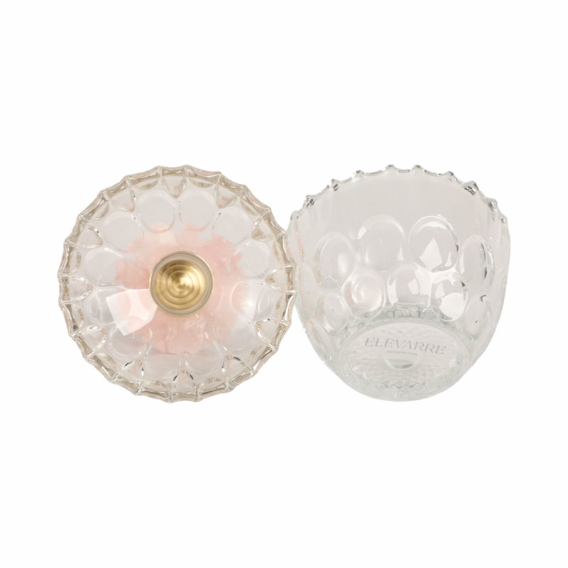 Pot décoratif en verre avec couvercle en cristal avec décoration pour la maison - Élégant grand pot de table contenant idéal pour le meuble-lavabo et la chambre à coucher - Rose et transparent