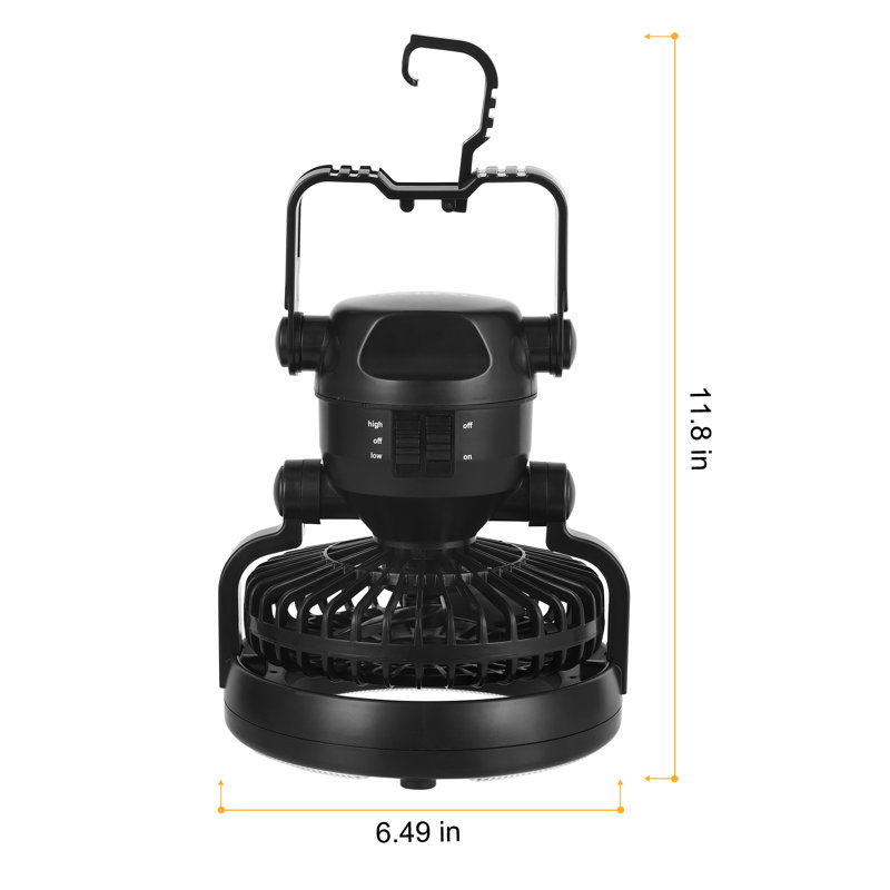 Lanterne de camping portative noire à DEL 2 en 1 avec ventilateur de plafond