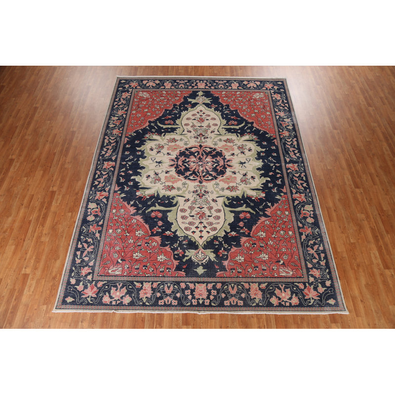 Tapis noir / rouge / vert / beige noué à la main de conception unique 9 pi 10 po x 12 pi 9 po Sarouk (Farahan)