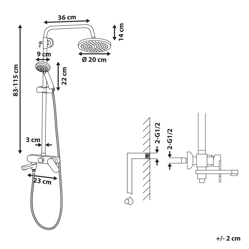 Milsom Thermostatic Shower with Dual Shower Head, Silver