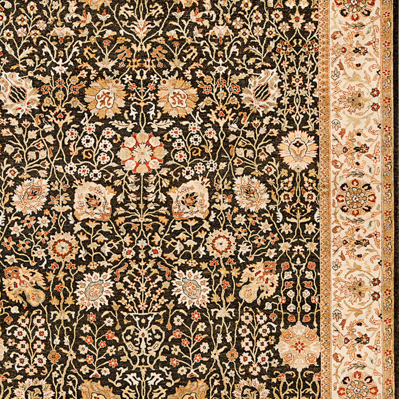 Tapis noir et beige noué à la main de haute qualité