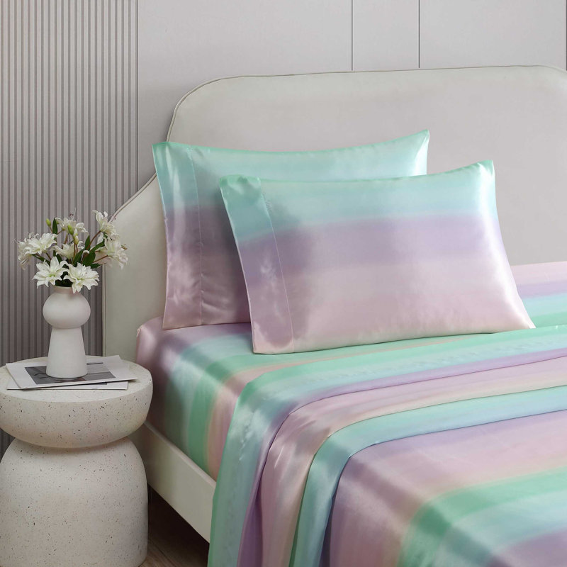 Betsey Johnson Soft Satin Sheet Sets, Twin Sheet Set with 1 Pillowcase, Pastel Ombre