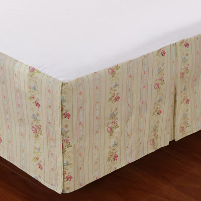 Greenland Home Fashions Antique Rose Bed Skirt King 78x80+15 Ecru Cotton 15" Drop Floral Tailored