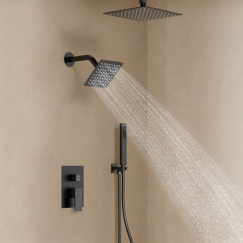  Système de douche à pluie avec douchette à main et ensemble de quincaillerie de salle de bain 4 pièces, tête de 10 po