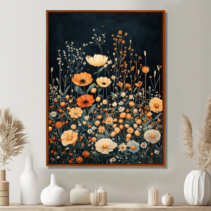 Mullan, fleurs sauvages jaunes, Mid Night Meadow II - fleurs sauvages, art mural, H 40 po x l 30 po, Brun