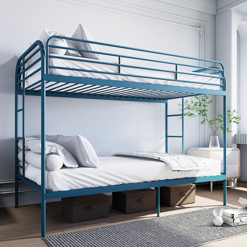 Twin Over Twin Metal Bunk Bed, Heavy Duty Bunk Bed With 2 Ladders, Blue