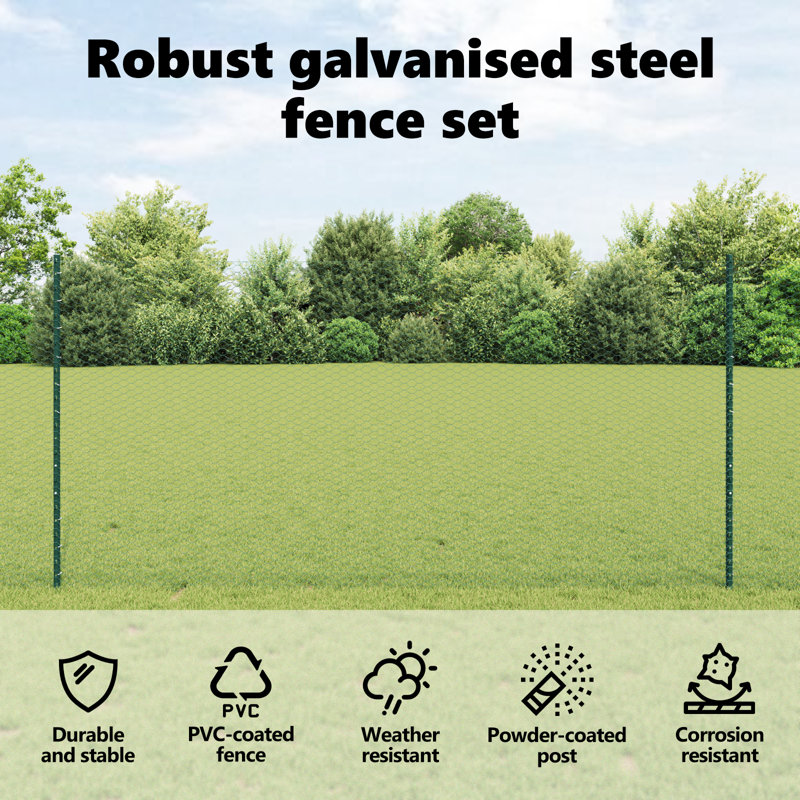Vidaxl Fence With Posts Steel, Green, 120cm H x 2500cm W x 2.7cm D