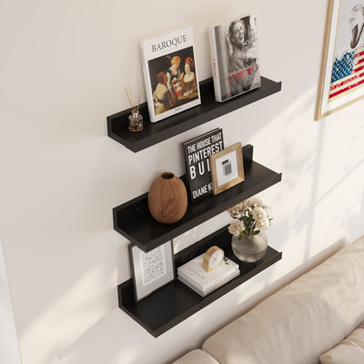 3 pièces étagères murales flottantes CD DVD livre étagères de rangement pour chambre à coucher salon salle d'étude couleur noire