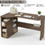 Bureau en coin réversible en forme de L avec tablettes de rangement à 3 niveaux, poste de travail d'écriture compact pour petits espaces avec finitions en bois de noyer et de chêne pour les salles d'étude de bureau à domicile