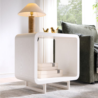 23.6" Modern End Table, 2 Tier Side Table with Charging Station & Open Storage Shelf, Simple Bedside Table with Outlet