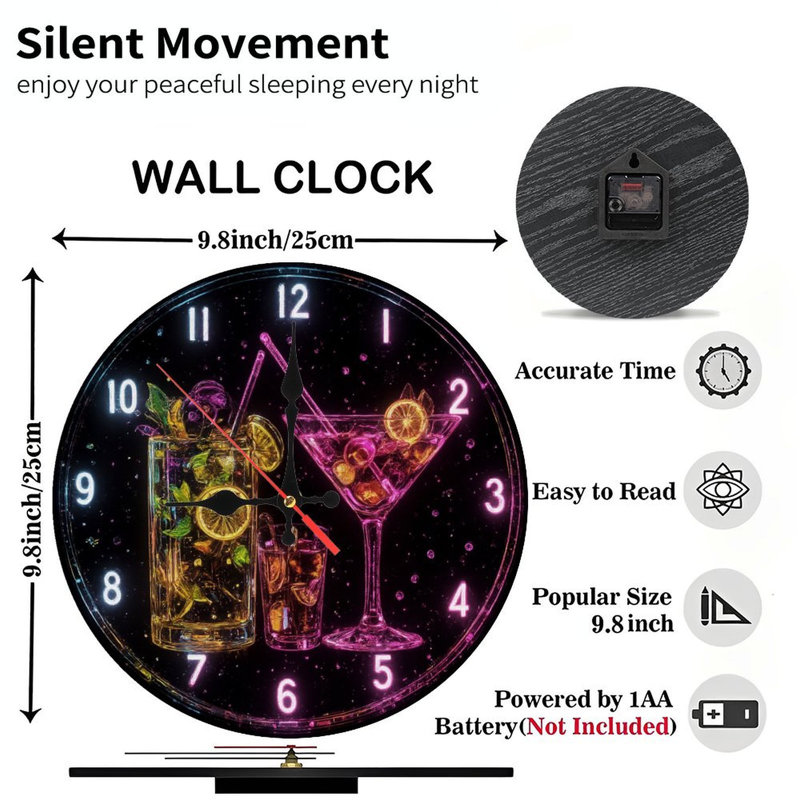 Horloge à cocktail effet néon