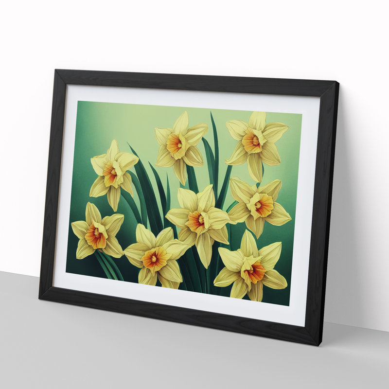 Pleasant Daffodil Flowers - Single Picture Frame Print, Black Framed, 46cm H x 64cm W x 2cm D