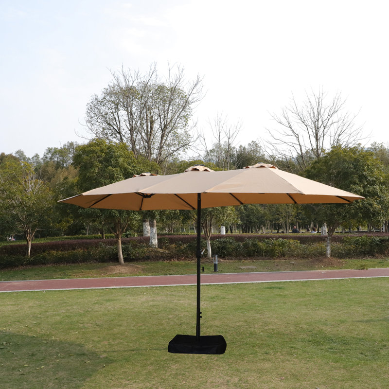 Fade - Parasol double pour patio - Manivelle pratique taupe 15 x 9 pi