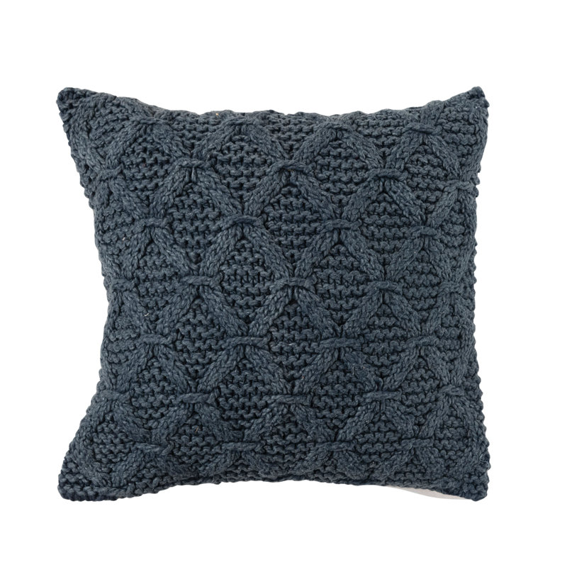 Navy Blue Knitted Cotton Square Throw Pillow