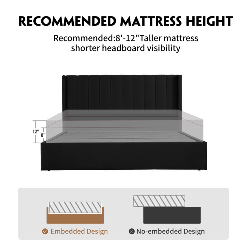 Daizia Lift Up Storage Platform Bed with Wingback Headboard