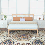 Bed Frame with Headboard Bamboo Wood Platform Beds with Slats Support