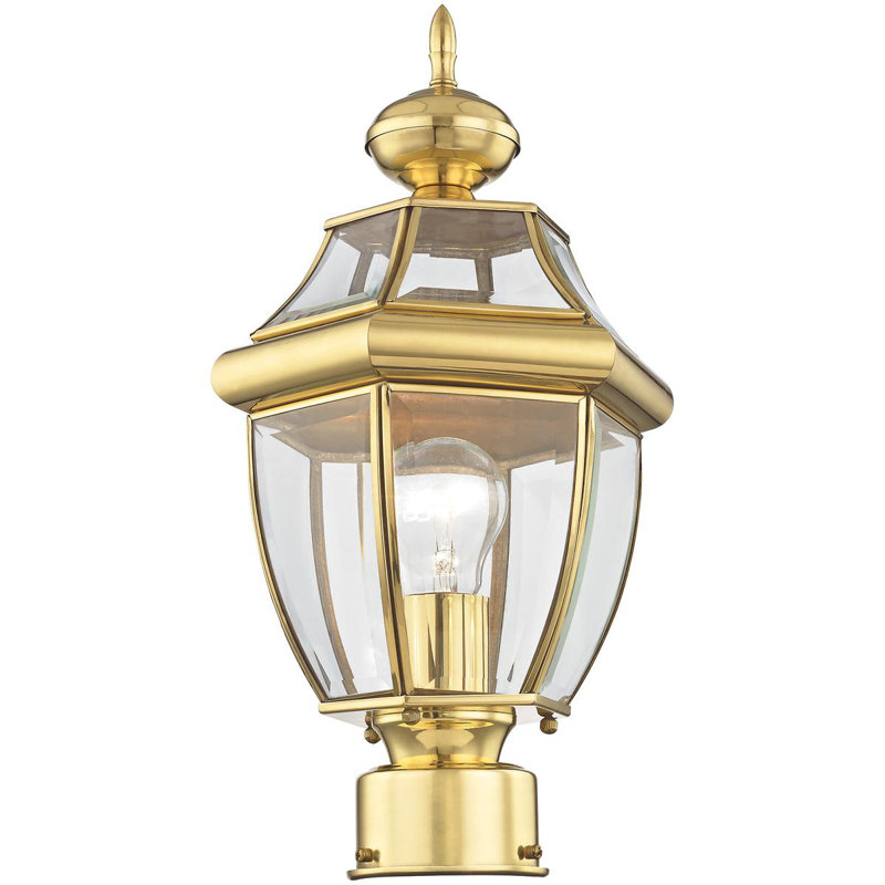 Outdoor Post Lantern Pendant Light Fixture with Clear Beveled Glass Shade, Polished Brass