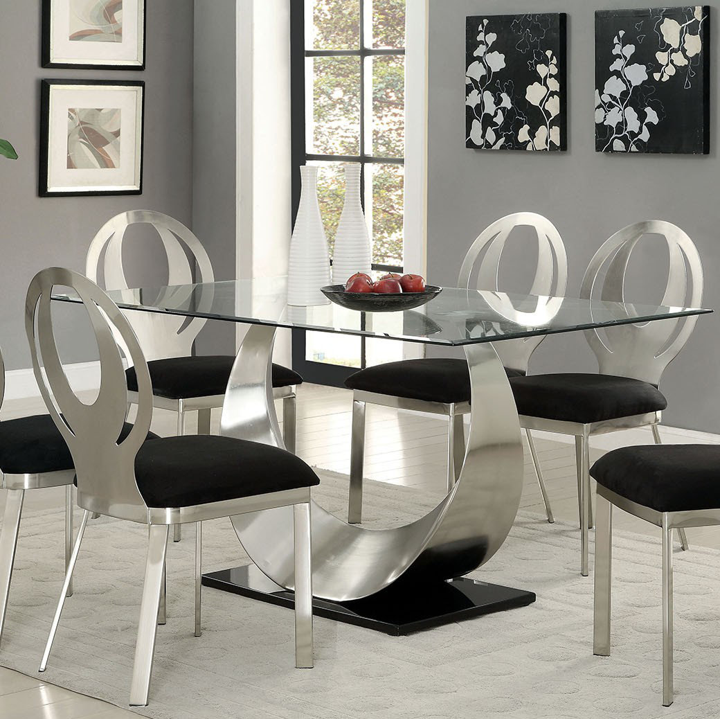 Orren Ellis Melendy Glass Top Metal Base Dining Table | Wayfair