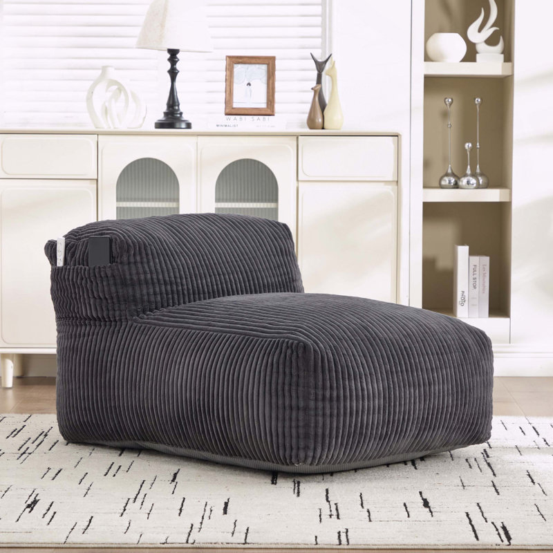 Grand fauteuil à billes avec mousse à mémoire de forme, tissu en velours côtelé et repose-pieds - sans assemblage, Gris foncé