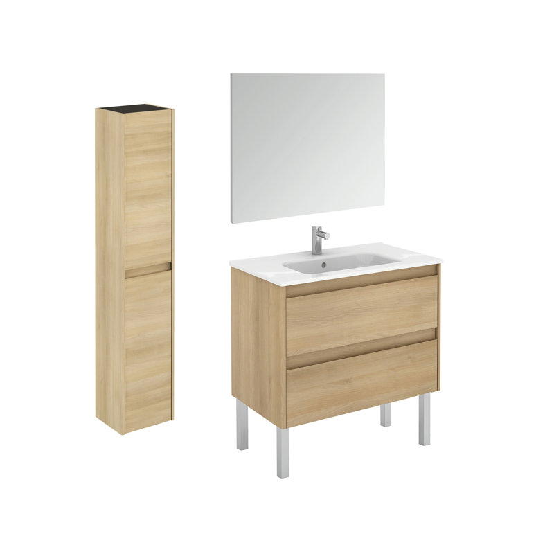 Ambra 31.7 in. Single Vanity with Mirror, Nordic Oak