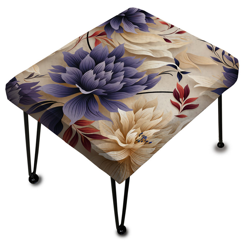 Purple Embracing Meditative Floral Zen - Floral Rectangle Ottoman