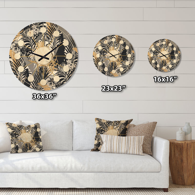 Horloge murale en bois doré Golden Foliage II, Petit