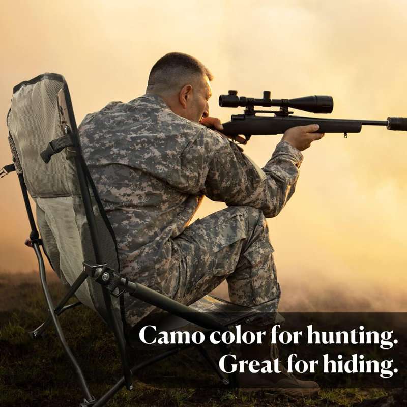 Camouflage Folding Hunting Chair with Mesh Back, Cup Holder, Arm Cushions & Carry Strap (1-Pack, Heavy Duty)