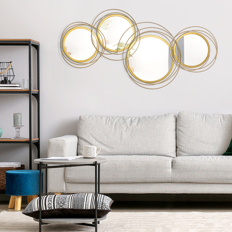 Décoration murale 3D en métal avec motif doré et miroir - salon, art de 42,25 po X 22