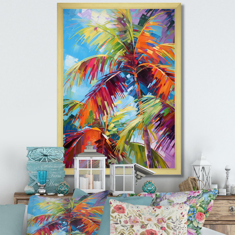 Millart Popart Palm Trees II - Palmiers et palmiers, reproduction d'art encadrée, H 40 po x l 30 po, Cadre photo unique, Doré