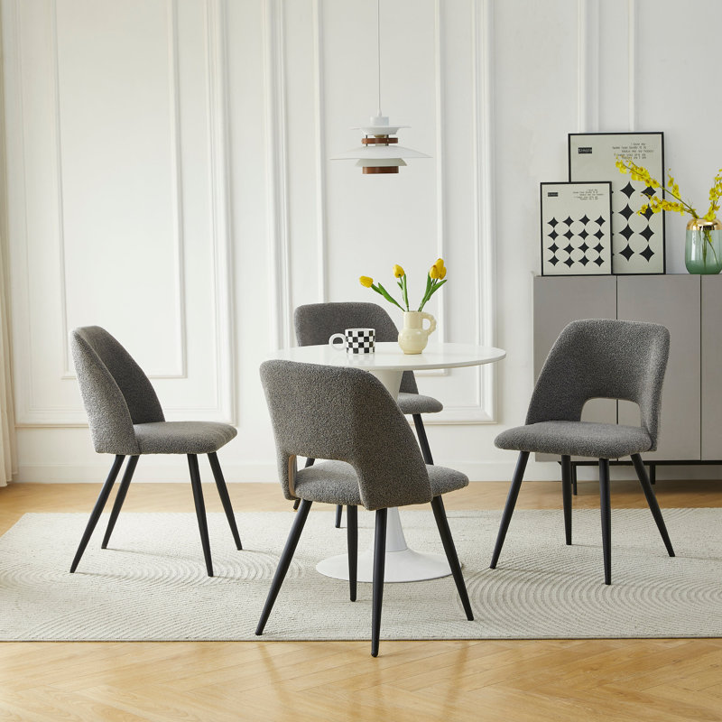 Jonko Modern Comfy Beige Teddy Fabric Upholstered Metal Legs Dining Accent Side Chair Set of 4, Gray