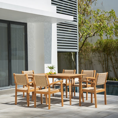 7-Piece Acacia Wood Dining Set With Stacking Chair, Patio Set, Conversation Set, Patio Seating Set