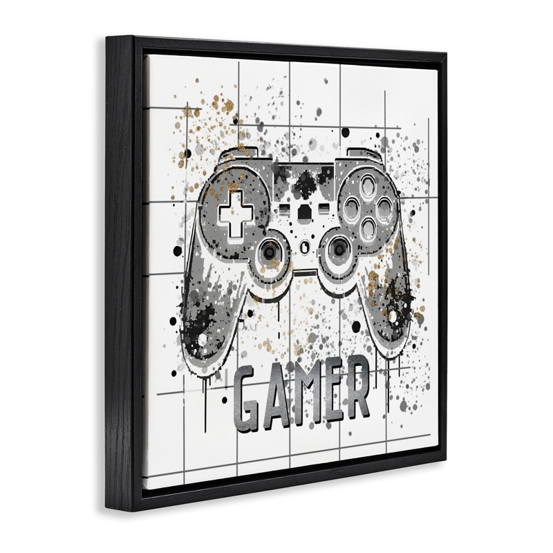 Cadre flottant Gamer avec Pixel Splatter, design par Kim Allen, Cadre flottant noir de jais, H 18 po x l 18 po