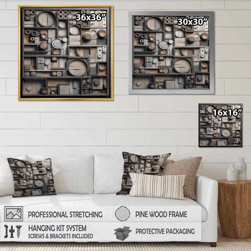 Cubic Geometric Dreams III sur impression sur toile, Cadre simple noir, H 16 po x l 16 po x P 1 po