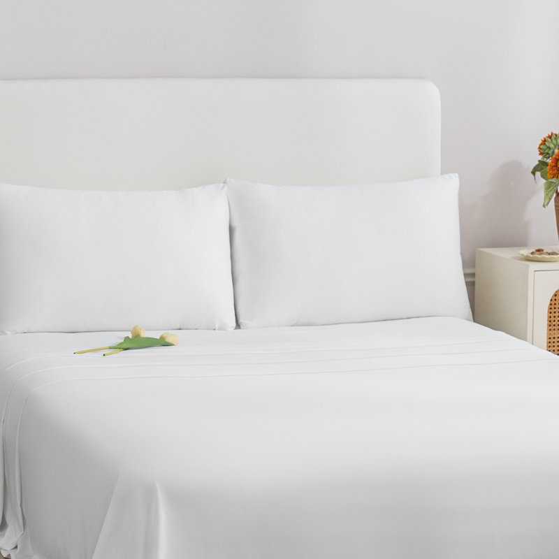 Ensemble de draps soyeux en rayonne de bambou rafraîchissant avec taie d'oreiller, Blanc