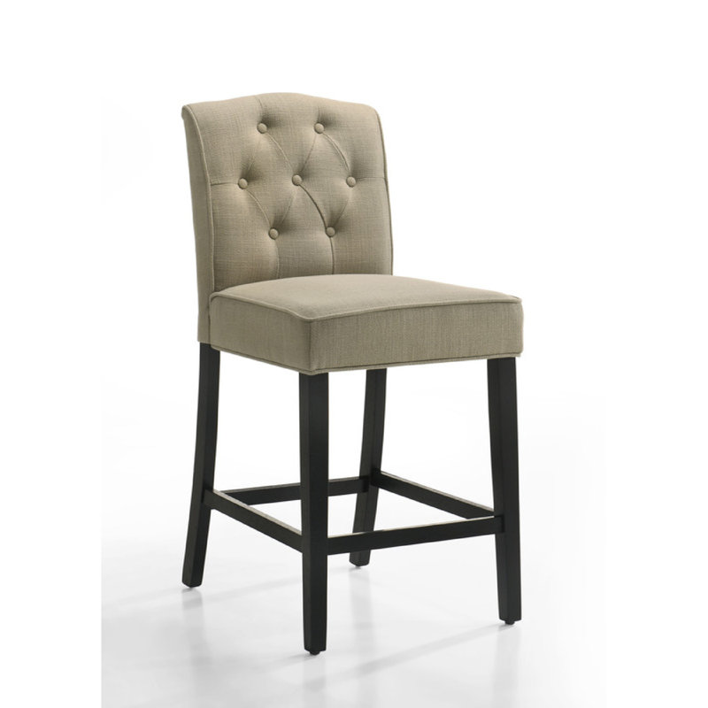 Ensemble de 2 chaises à hauteur de comptoir Kiy, siège beige capitonné, pieds en bois noir