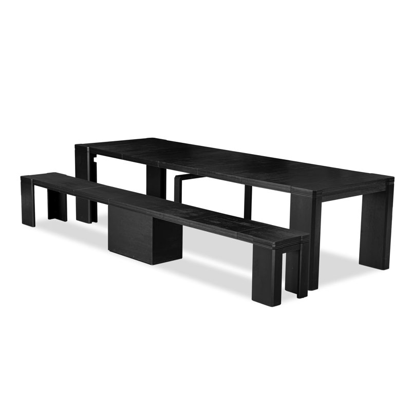 2-Piece kitchen table set includes a wire brushed black breakfast table and an antique white wooden bench, Antique Walnut