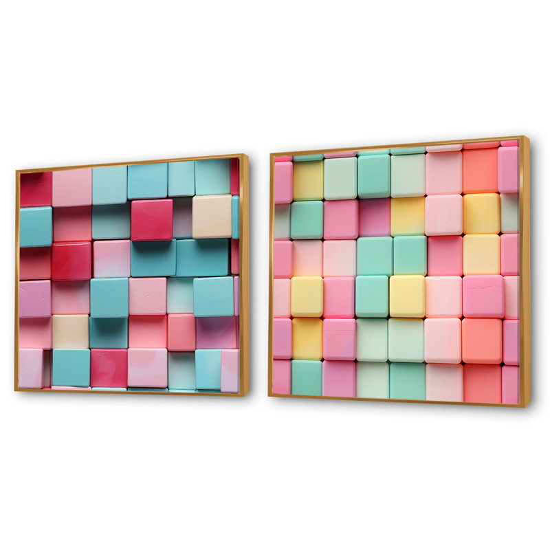 Lantry - Ensemble de 2 collages carrés à formes abstraites, Cadre flottant doré, H 16 po x l 33 po